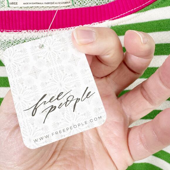 Free People Classic Oversized Striped Crewneck Sweatshirt Pink Clover Combo New - Picture 8 of 13